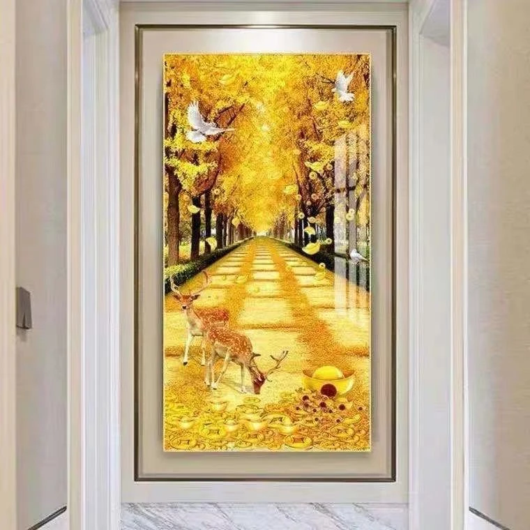 【黄金大道】入户玄关轻奢装饰画走廊过道挂画晶瓷装饰画立体金框