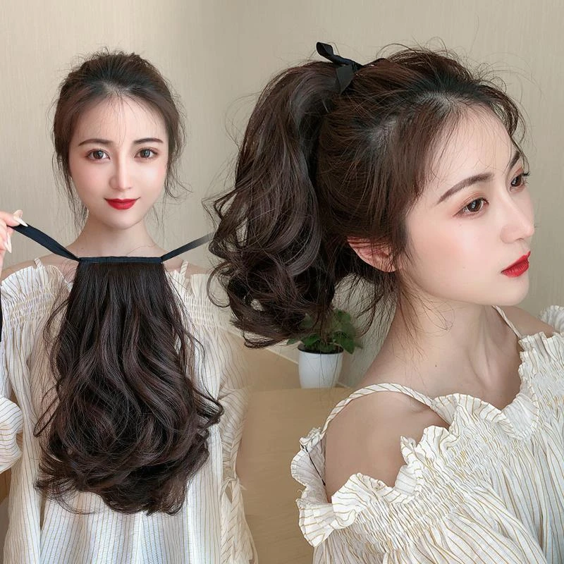 假发女短卷发微卷假马尾隐形绑带式短发短款梨花仿真发气质假发尾
