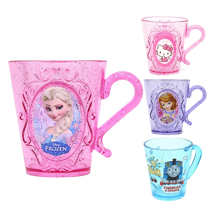 韩国进口冰雪奇缘艾莎漱口杯手柄水杯刷牙杯塑料水晶杯kt猫凯蒂猫