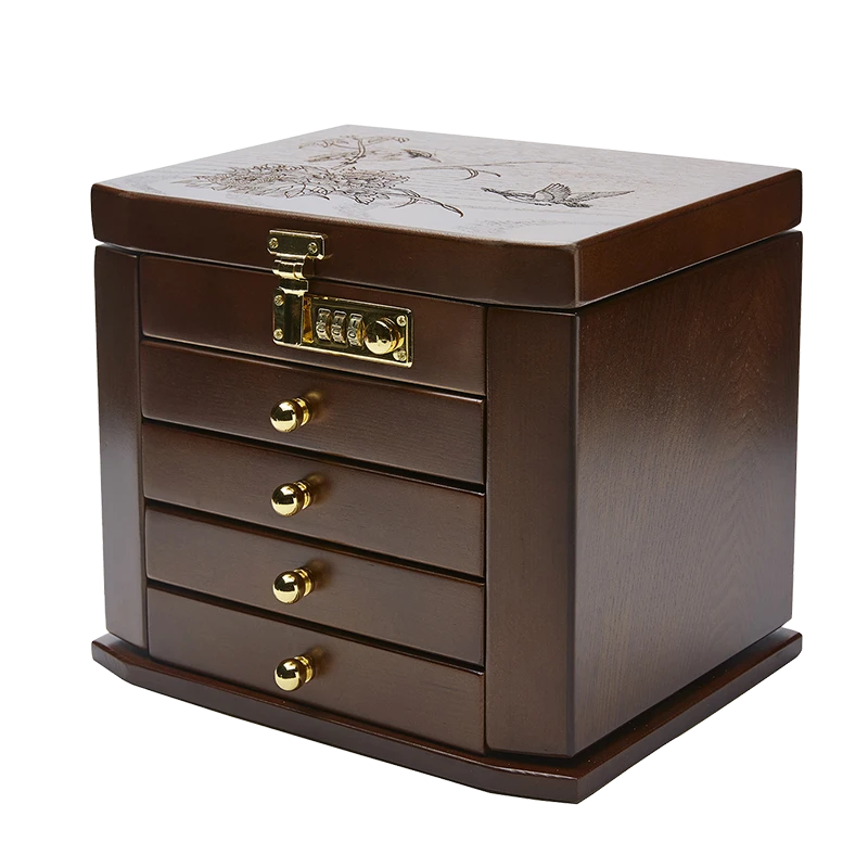 实木全锁首饰盒复古首饰项链收纳盒饰品盒珠宝盒木发卡盒七夕礼物