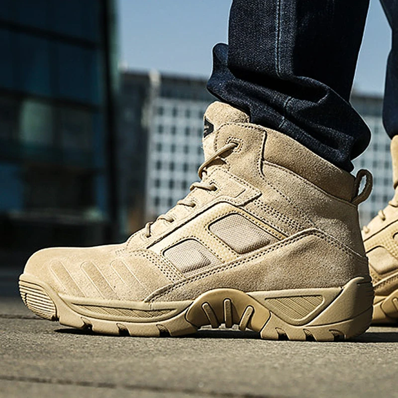 君洛克中帮战术靴男 6寸作战靴耐磨中帮登山鞋沙漠靴D12013