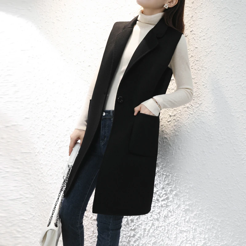 大福专属双面羊毛呢马甲女中长款显瘦纯手工毛呢外套坎肩【1883】