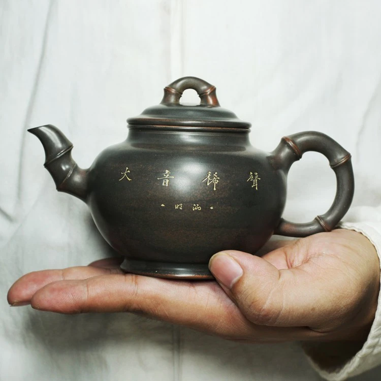 广西钦州坭兴陶刘明洲大师竹段仿生壶原矿紫泥壶精美茶具顺丰包邮