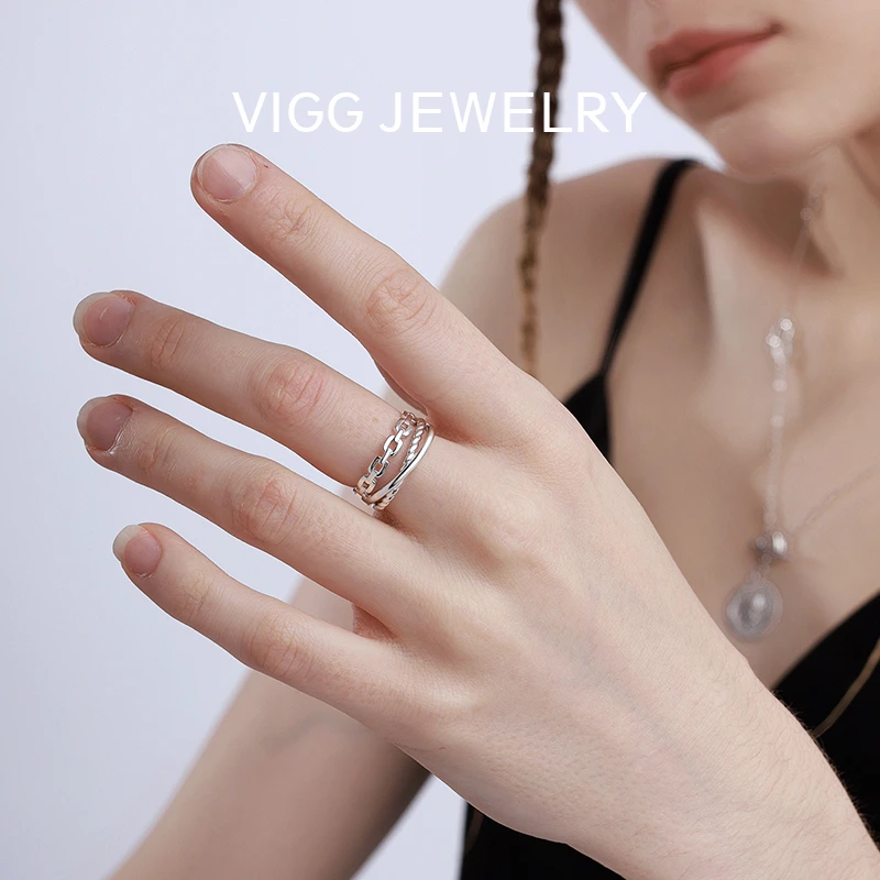VIGG 925银戒指 秩序开口戒指 简约轻奢小众冷淡风个性多层