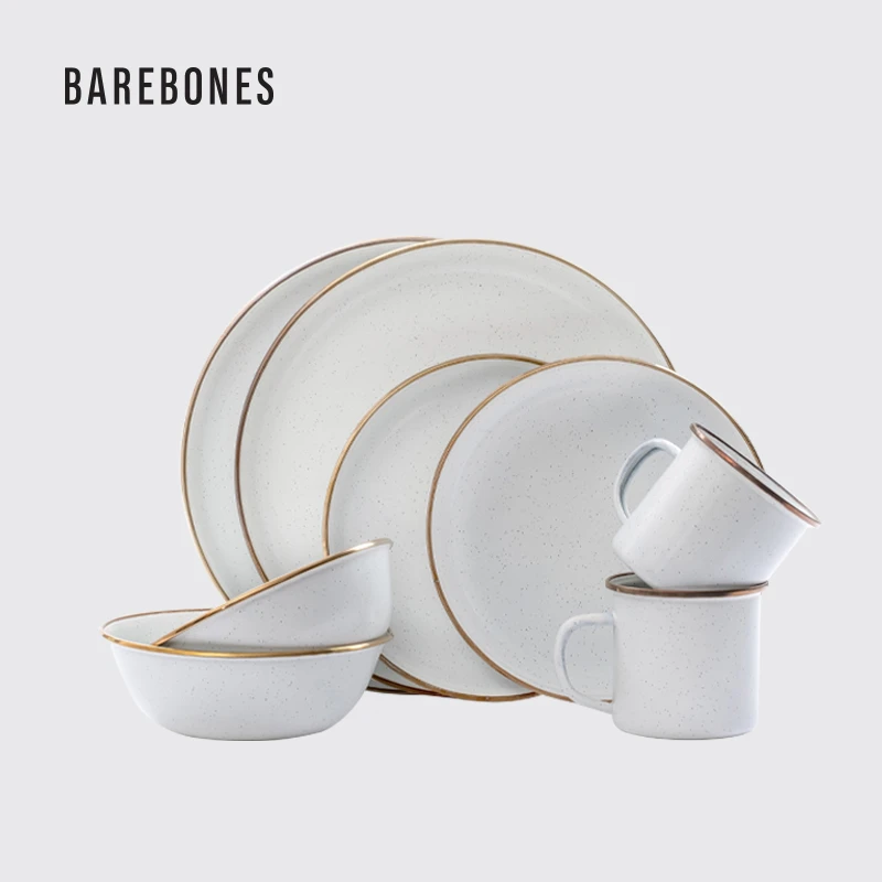 BAREBONES北邦搪瓷餐具套装简约金边西餐盘碗杯子组合户外野餐碗