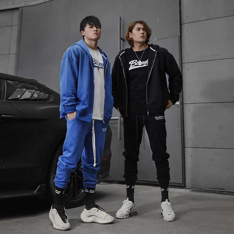 BLUESFLY秋冬连帽卫衣男拉链外套宽松休闲运动健身训练套头衫夹克