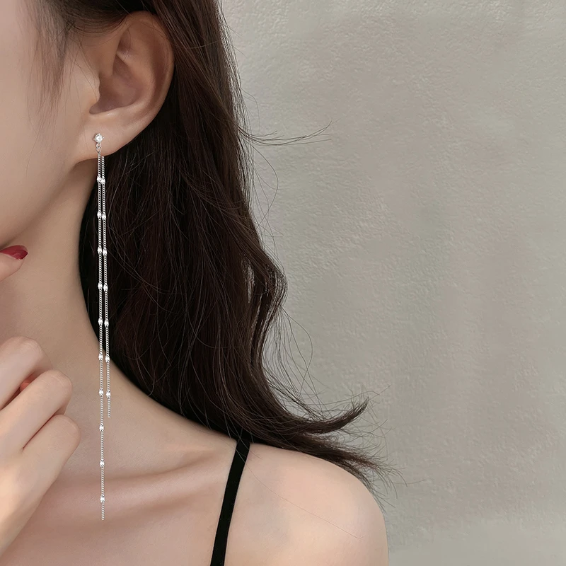 CUOOYINO/初影 925银耳饰 【水波】流苏耳线长款气质耳环水波链