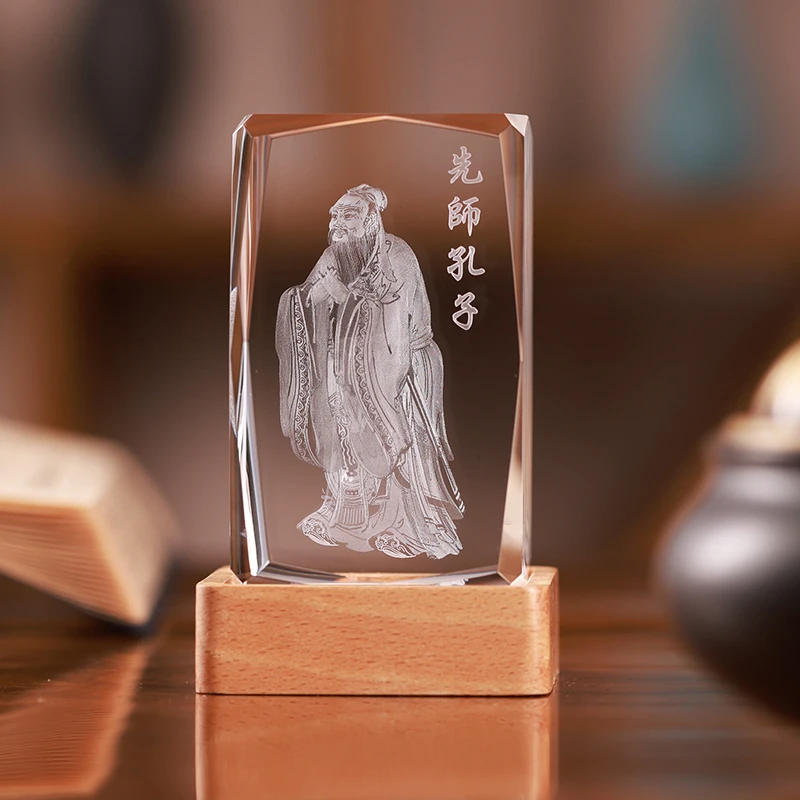 新年礼物送老师内雕水晶关公孔子像书房玄关摆件办公室桌上摆设