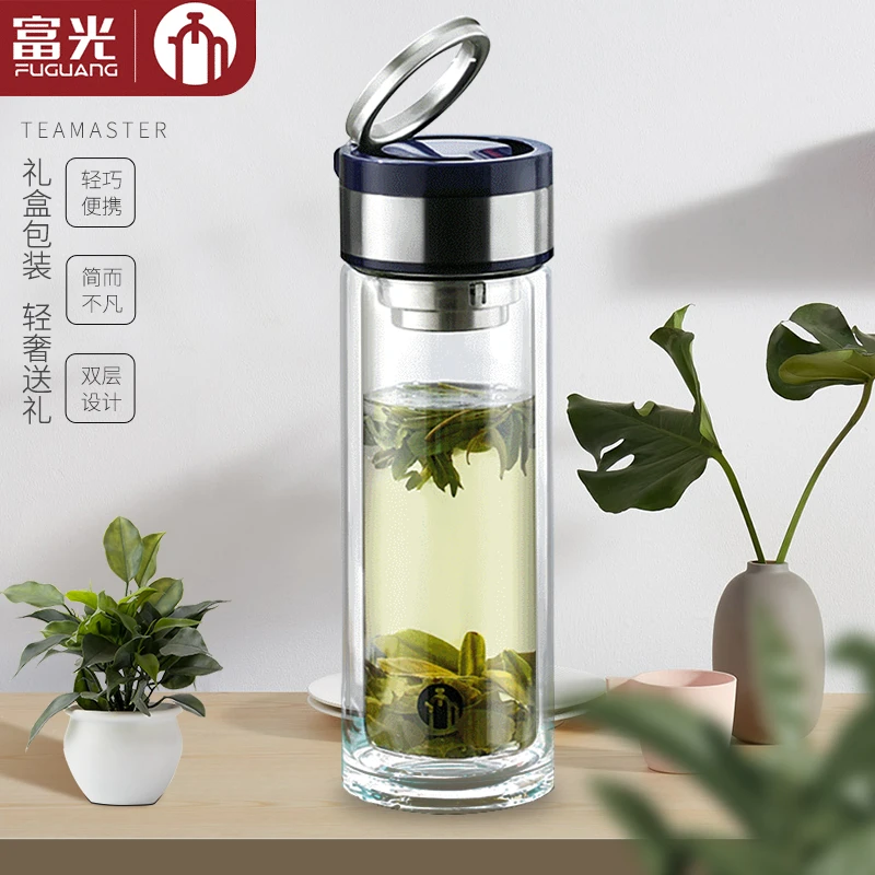 富光茶马仕系列双层透明玻璃杯男女士商务加厚滤网泡茶水杯子
