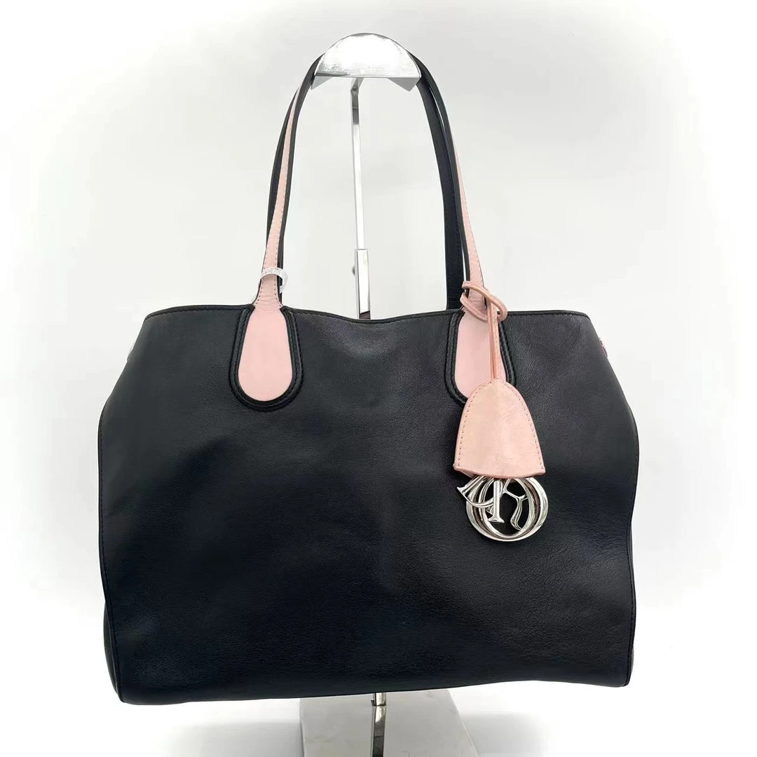 95新 Dior/迪奥 千楹/Dior黑拼粉全皮拼色手提单肩包奢侈97683