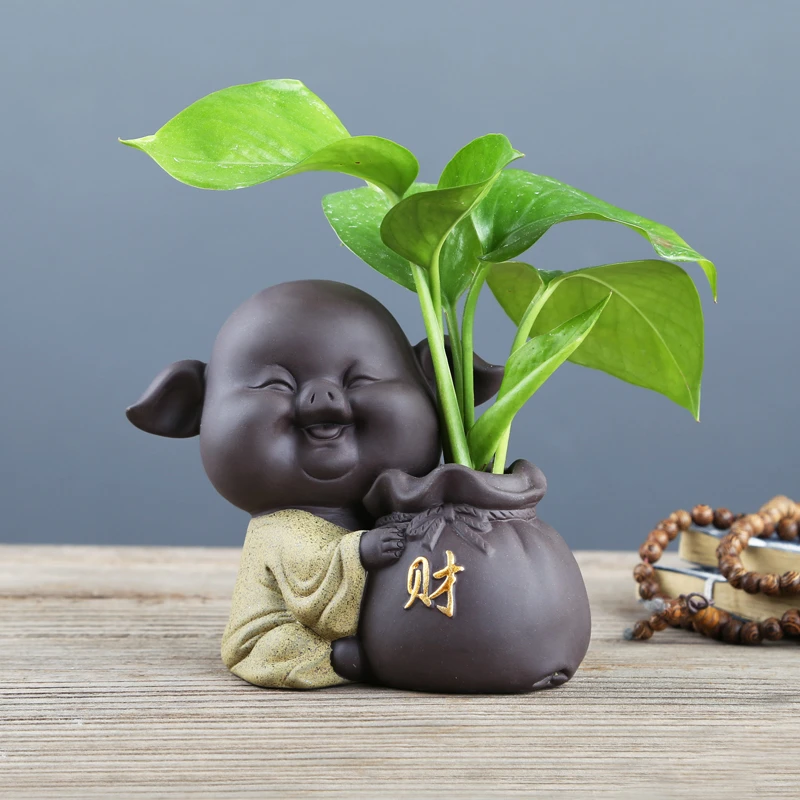 shangxu/尚旭创意紫砂茶宠招财猪摆件水培花瓶器皿家居客厅工艺品