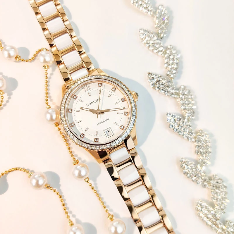 LOBINNI L/罗宾尼女士手表女简约气质品牌机械表水钻女表2016