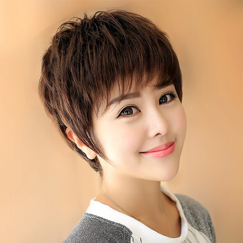 黛秀假发女短发短卷发自然蓬松bobo头中老年妈妈真人发丝假发套