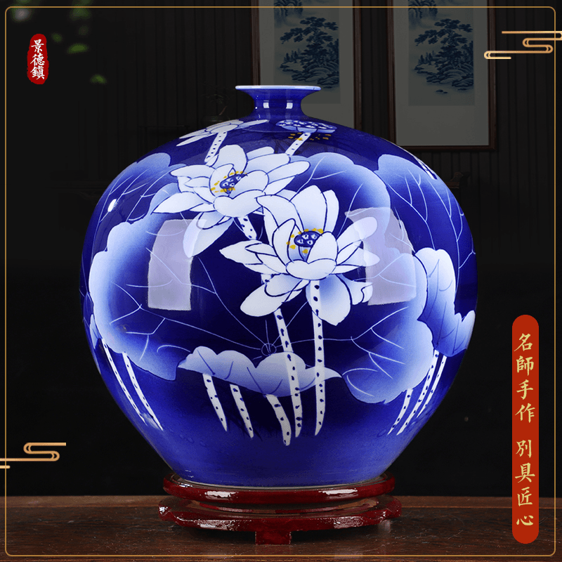 手绘小口景德镇青花瓷陶瓷花瓶古典家用瓷器瓶博古架酒柜装饰摆件