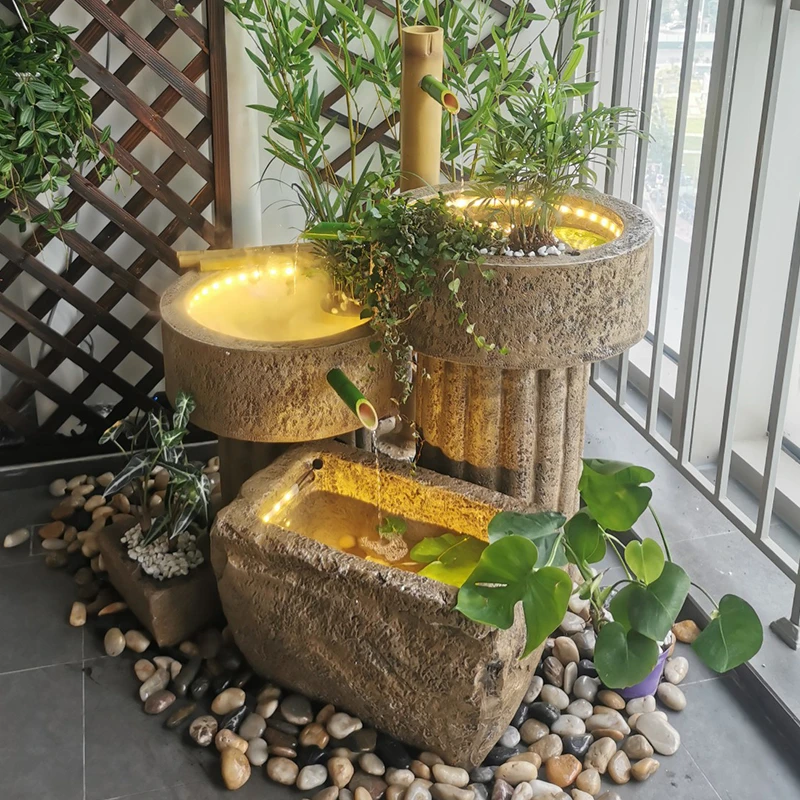 落地阳台装饰客厅流水摆件循环水景喷泉养鱼池日式花园庭院子景观