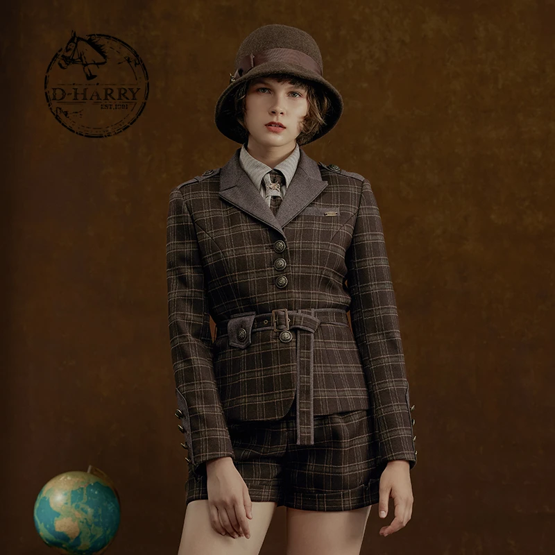 D-HARRY/迪哈利复古时尚格纹秋冬格子短外套DH214A93289D短款西服