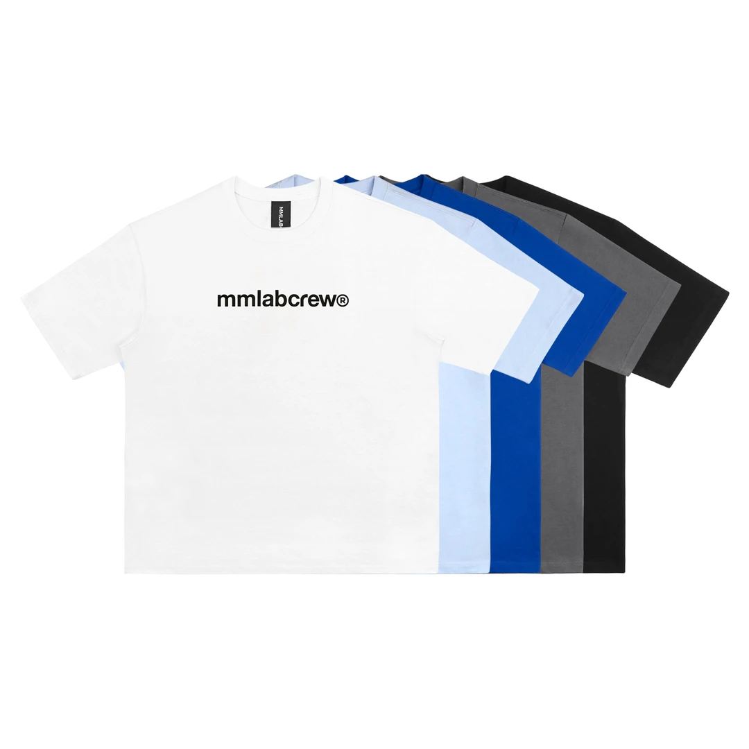 MMLABCREW夏季新款简约logo印花白色藏青深蓝宽松圆领短袖T恤字母