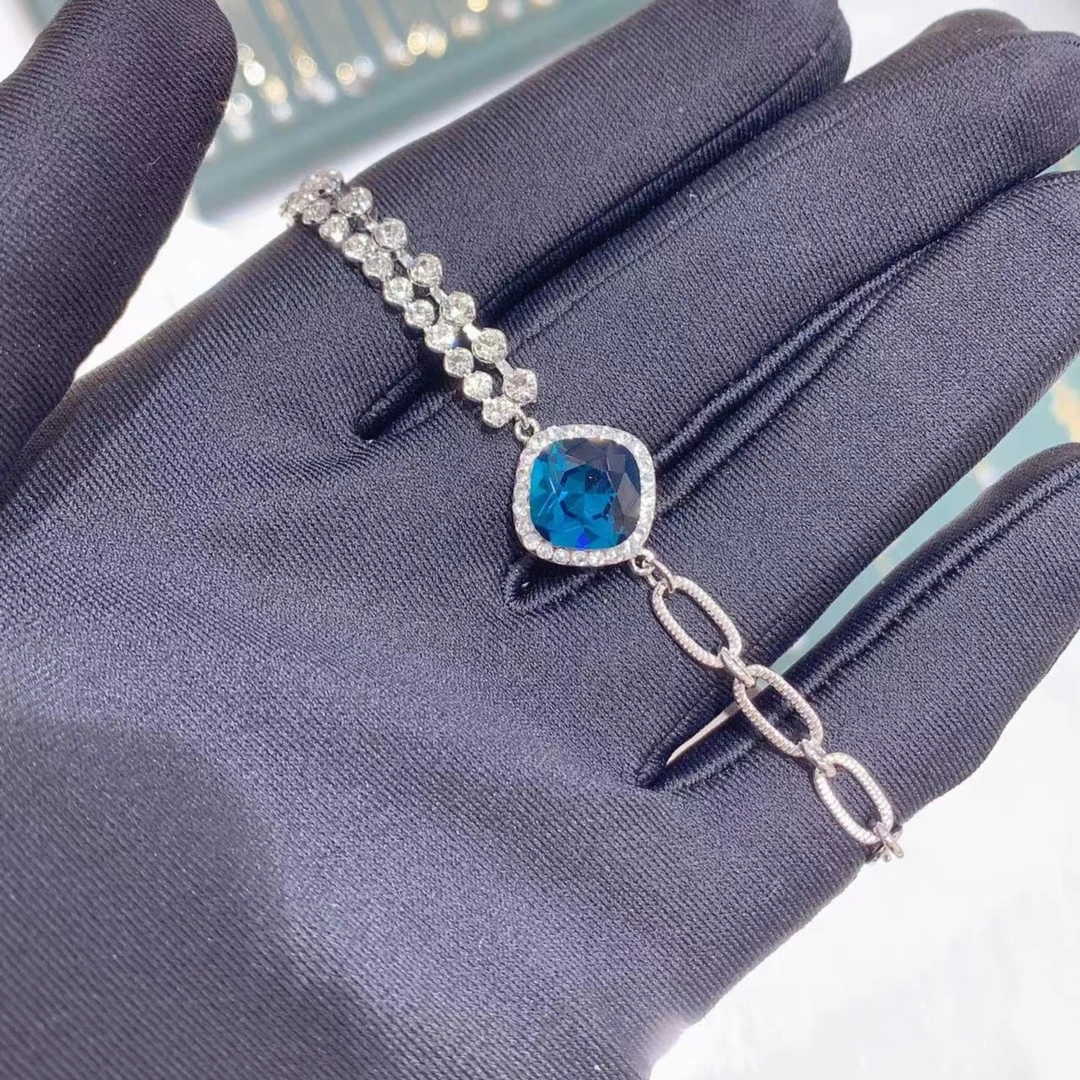 铜合金合成锆石手链 海洋之心简约金手链时尚满钻吊坠蓝色手链