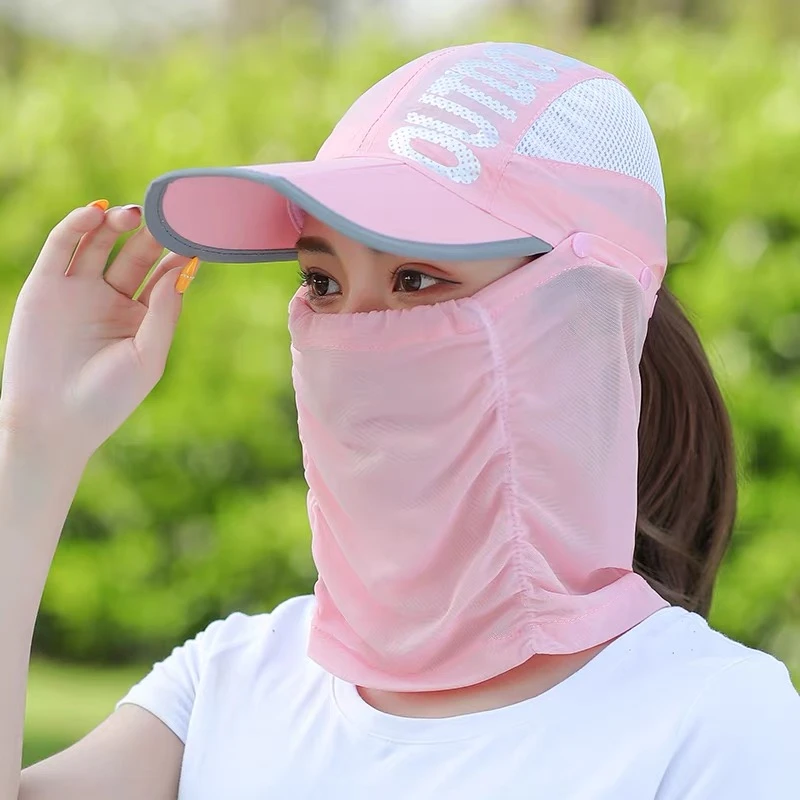 遮阳防晒帽子女户外骑车遮脸面纱全脸凉帽夏天夏季面罩防晒帽女款