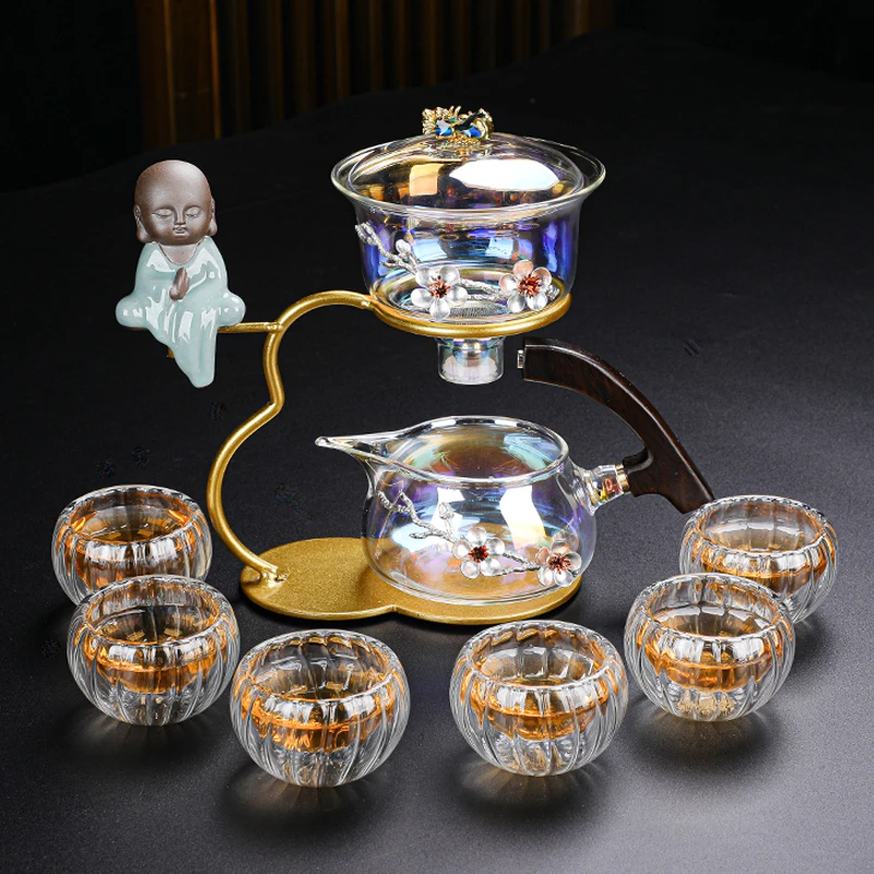 网红玻璃自动泡茶具高档家用懒人泡茶器套日式轻奢功夫茶具茶壶