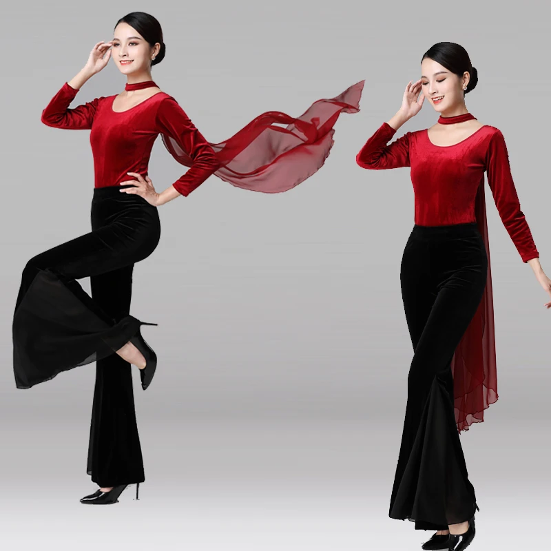 形体服时尚修身金丝绒礼仪训练服女导师舞蹈练功服塑身优雅长袖