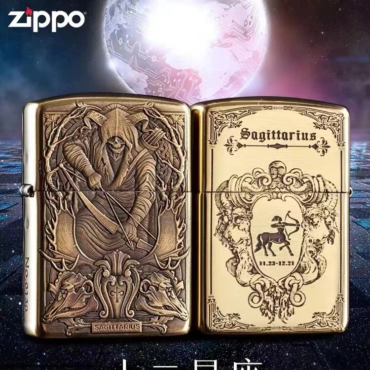 ZIPPO打火机正版立体浮雕黄铜盔甲十二星座 男士礼品防风DY9812DK