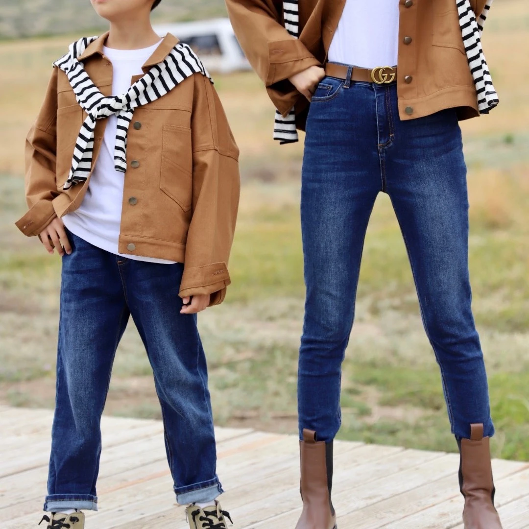 【哲思凡亲子装童装】春秋时尚修身舒适高弹蓝色草原款弹力牛仔裤