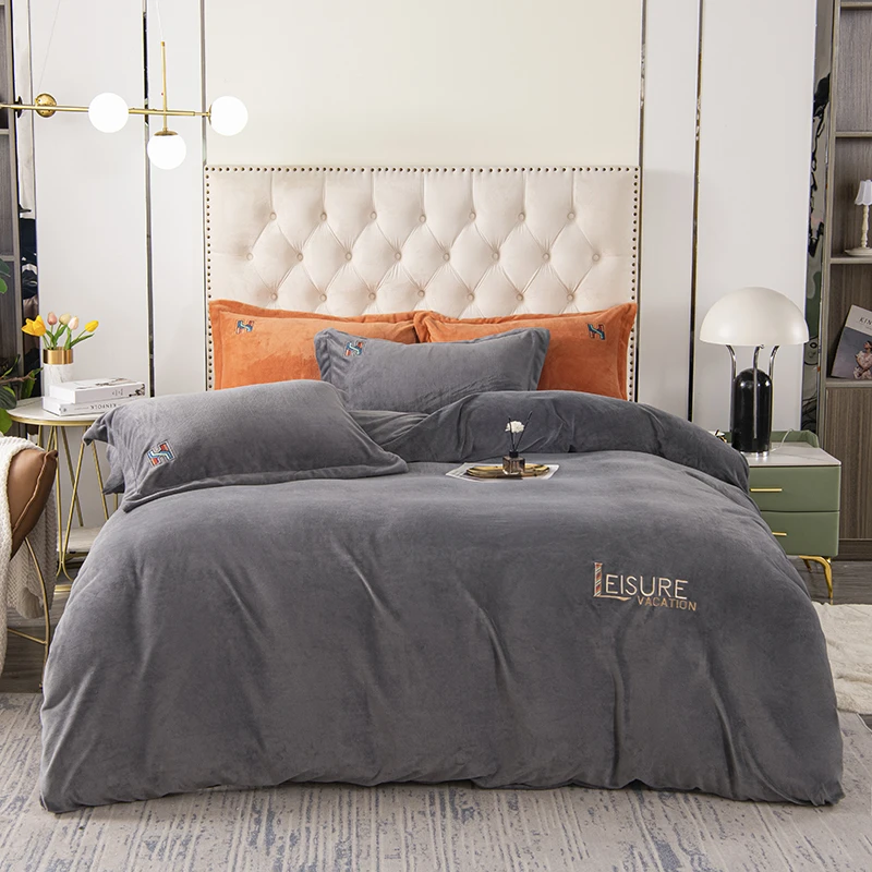 高克重牛奶绒绣花套件  华夫格尔-爵士灰