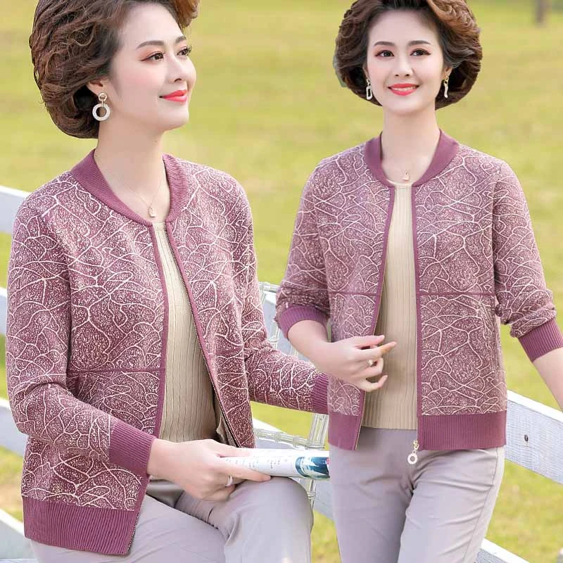 中年妈妈春秋夹克女士薄款外套洋气时尚短款妈妈装中老年女装大码