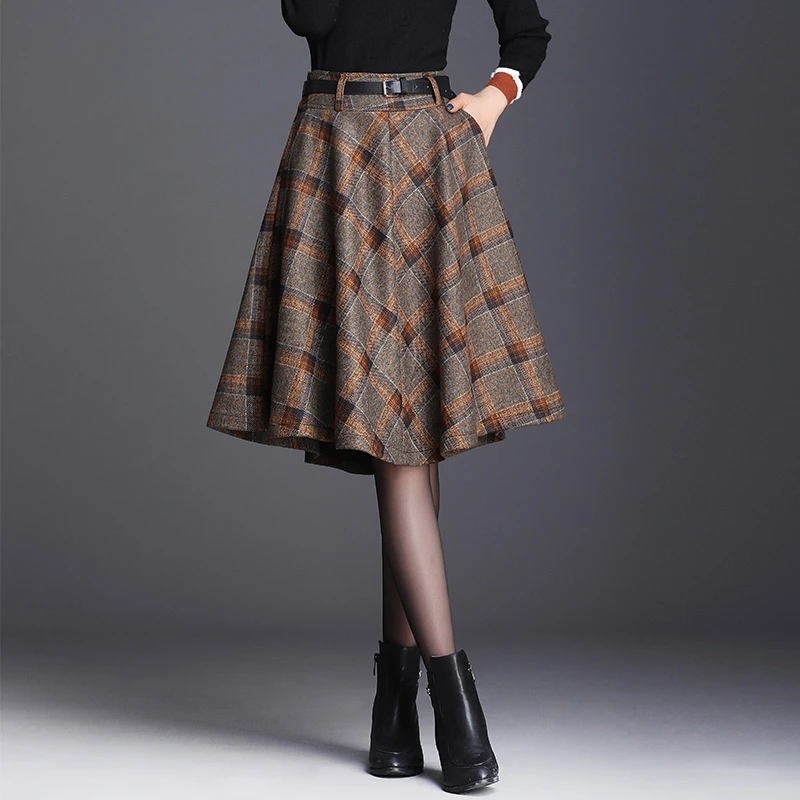 格子裙半身裙女a字裙2025秋冬新款高腰百褶裙中长款伞裙显瘦裙子