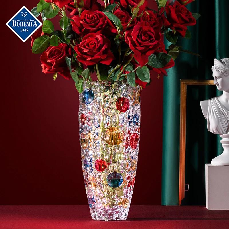 莱克斯捷克进口轻奢水晶花瓶简约奢华高端欧式卧室摆件炫彩花瓶