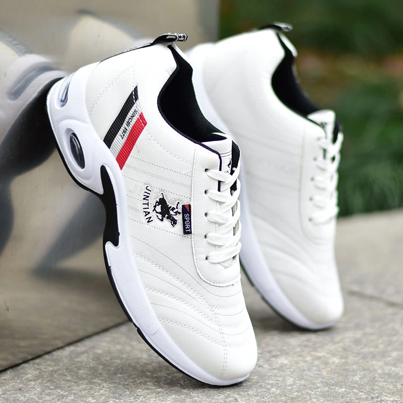 男鞋子男士百搭休闲鞋白色皮面防水鞋防滑运动鞋跑步潮鞋男软底