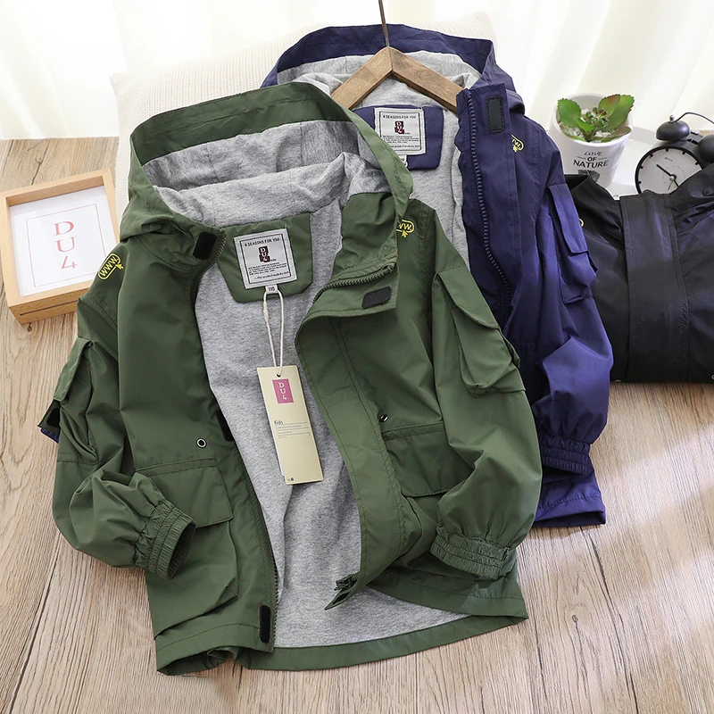 13019 男童外套儿童中大童上衣春秋新款拉链外套冲锋衣 13151加绒