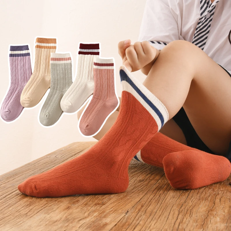 5双六指鼠儿童袜子秋冬季女童中筒高筒男童宝宝冬款中大童厚棉袜