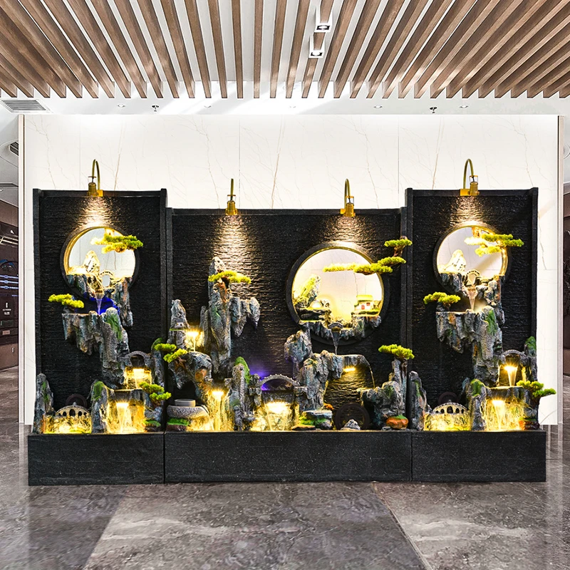 友赞水幕墙流水屏风隔断酒店公司假山喷泉摆件庭院装饰送礼开业