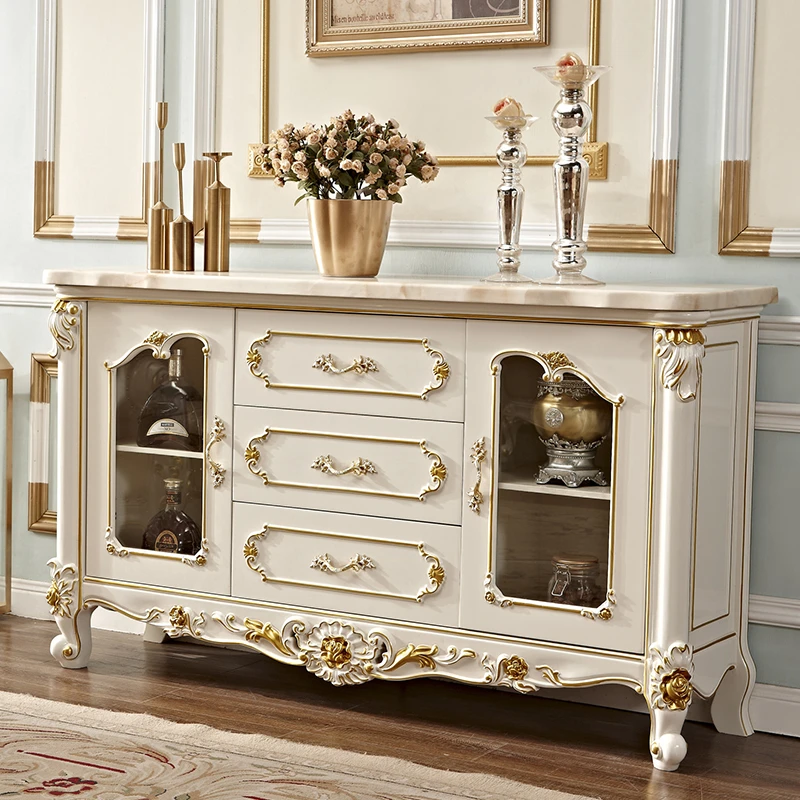 千巢家居欧式餐边柜实木雕花美式玄关柜厨房边柜茶水柜卧室电视