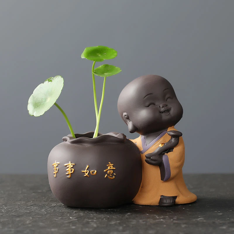 宇轩 创意紫砂茶宠琴棋书画摆件手工小花器水培花插茶玩茶盘摆件