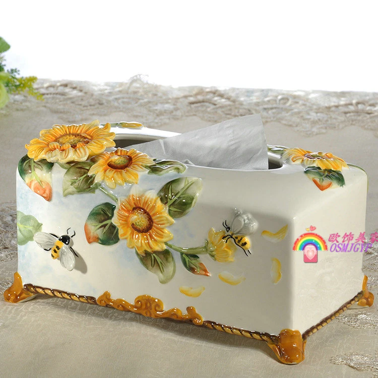 方亚手绘陶瓷太阳花纸巾盒松弛感家居纸巾盒