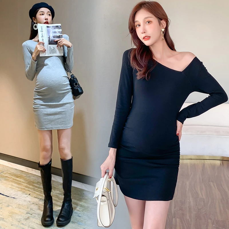 孕妇打底衫春秋款长袖T恤时尚紧身显瘦上衣女春季新款V领露肩性感