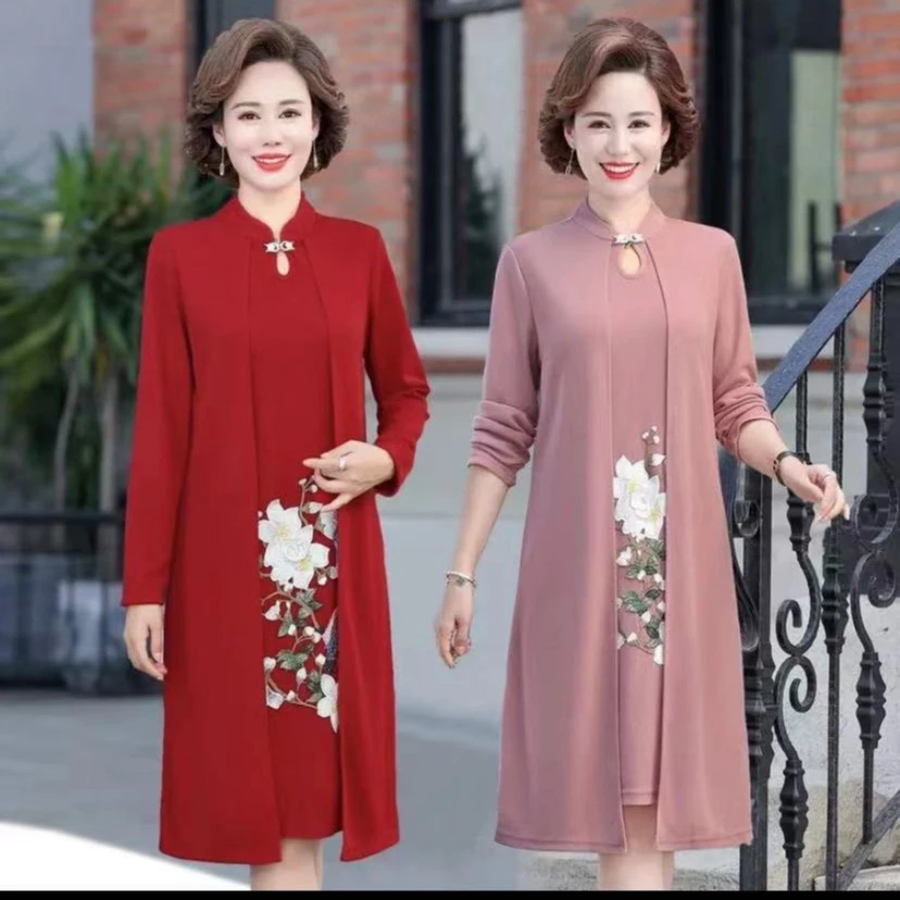 0A3688款秋季新款假两件纯色大花连衣裙  XL-5XL
