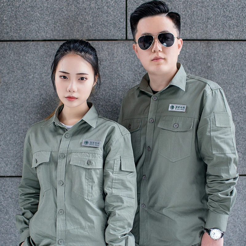 夏季薄款国家电网工作服军绿电工电力劳保服套装纯棉防静电男