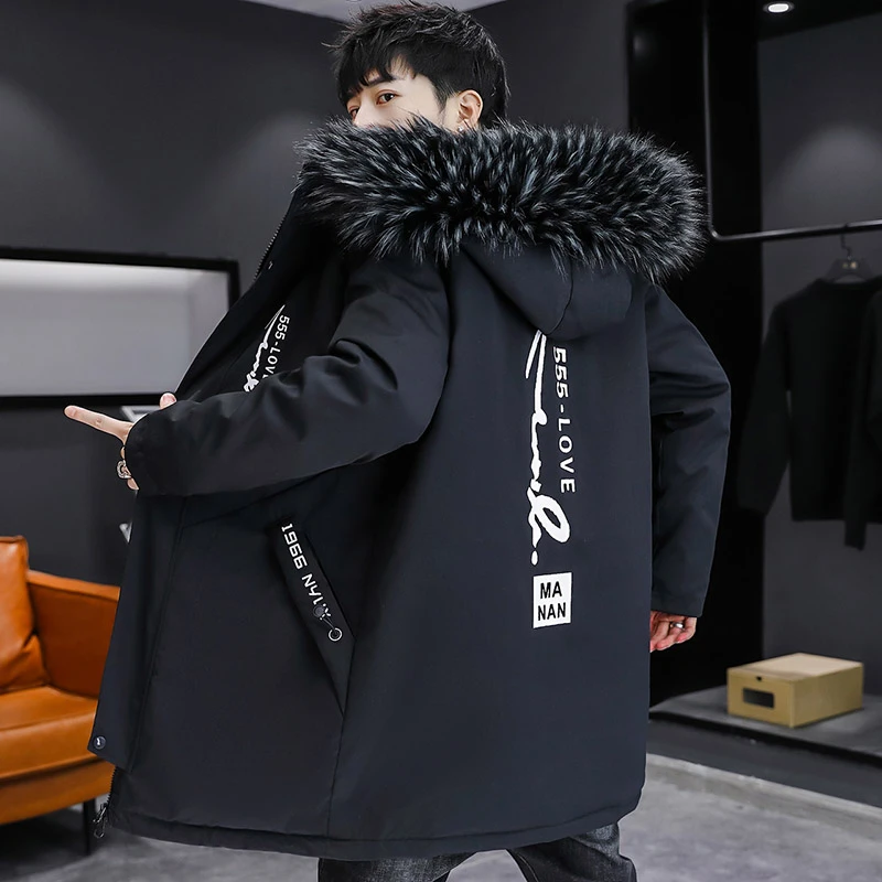200斤内穿）2023新款冬季中长款加绒加厚派克服潮流男士棉衣服外套