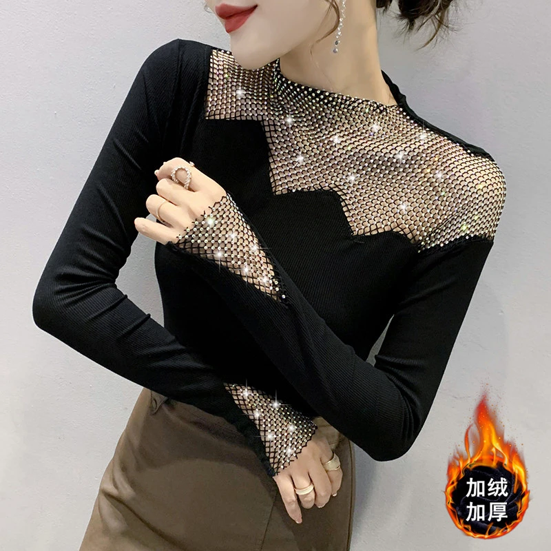 2022新款秋冬内搭半高领女式长袖T恤显瘦加绒上衣高贵洋气打底衫