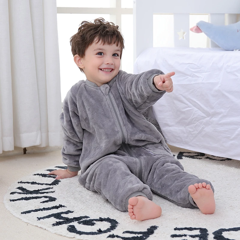 婴儿睡袋秋冬款加厚宝宝分腿式小孩防踢被神器加绒法兰绒儿童睡袋