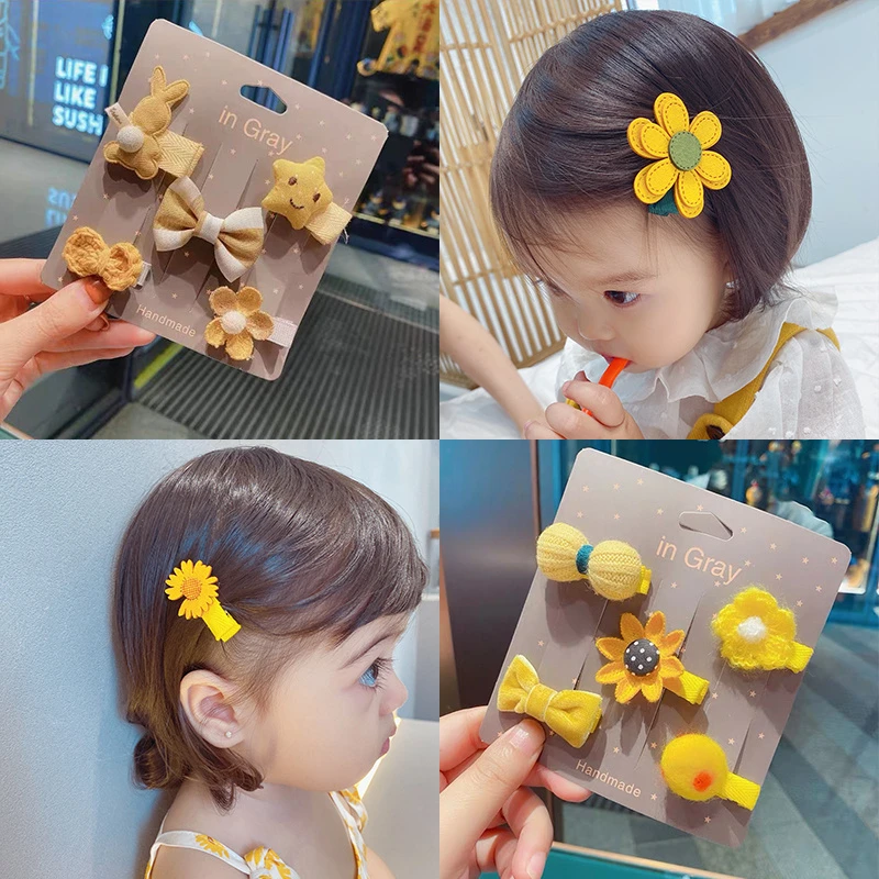 黄小妞婴儿发夹套装可爱不伤发宝宝全包布发卡发饰女童头饰