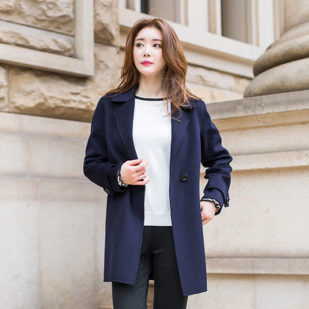 纤麦大码冬款时尚西装翻领中长款显瘦毛呢大衣女（浮力价NO退）