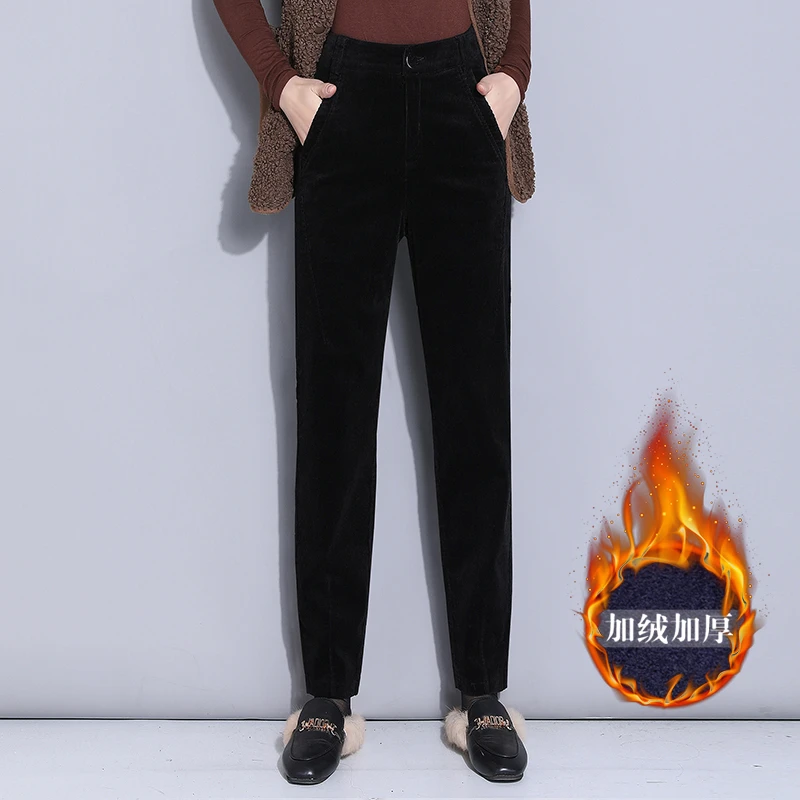 灯芯绒裤子女秋冬2025新款高腰显瘦哈伦裤休闲萝卜裤加绒加厚女裤