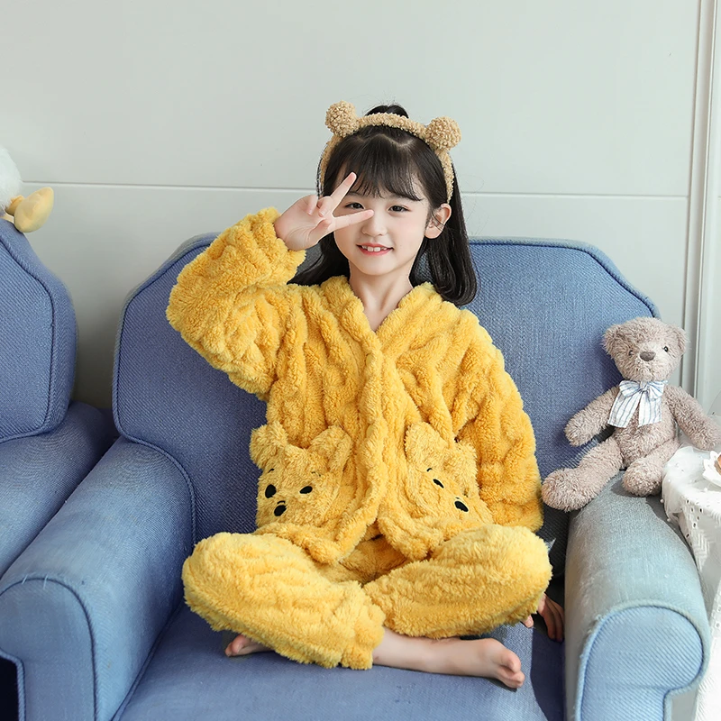 儿童睡衣可爱女童冬季新款加厚珊瑚绒女孩子秋冬法兰绒家居服套装