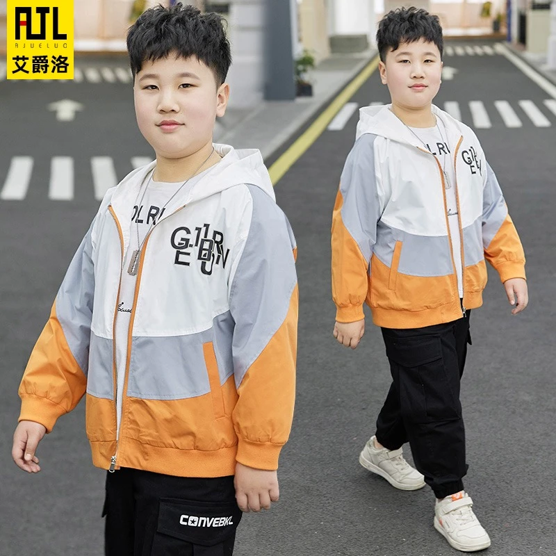胖男童加肥加大连帽外套春秋款薄款上衣中大童大码宽松C1WT2129