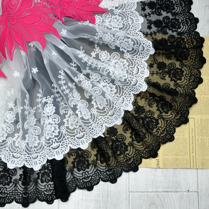 蕾丝花边纯色超宽黑白网纱窗帘沙发套手工DIY装饰材料服装辅料